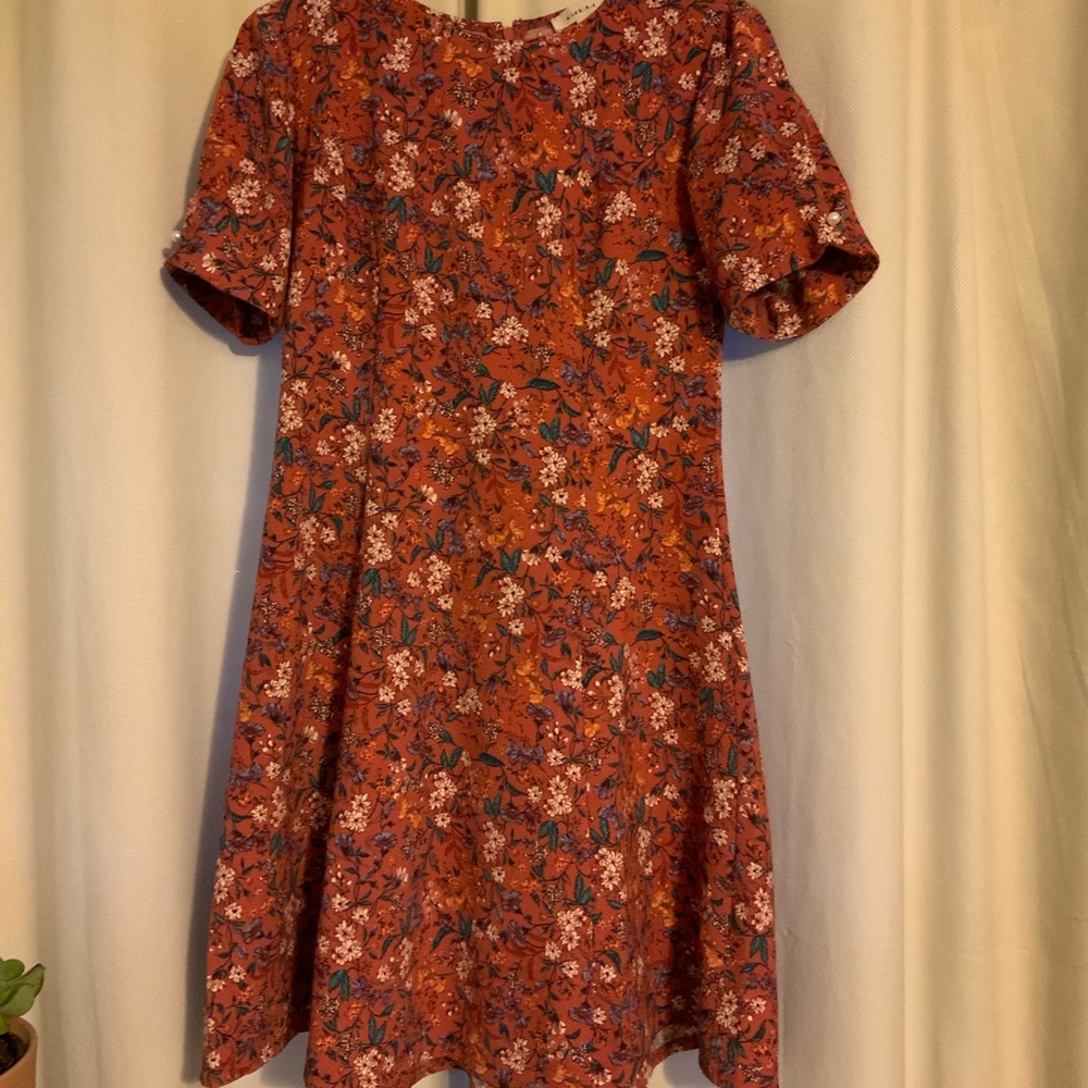 Floral A-line Dress with pearl sleeve detail